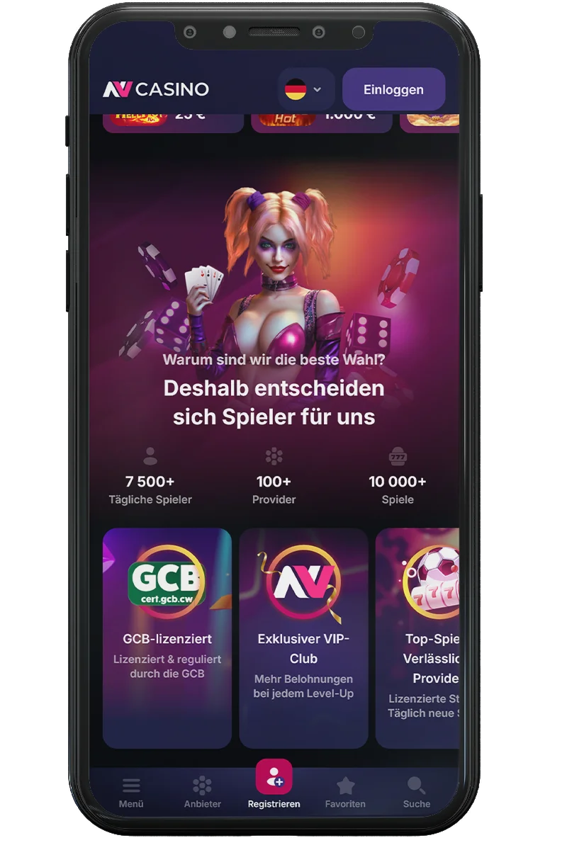 Screenshot eines Online-Casinos auf einem Mobiltelefon